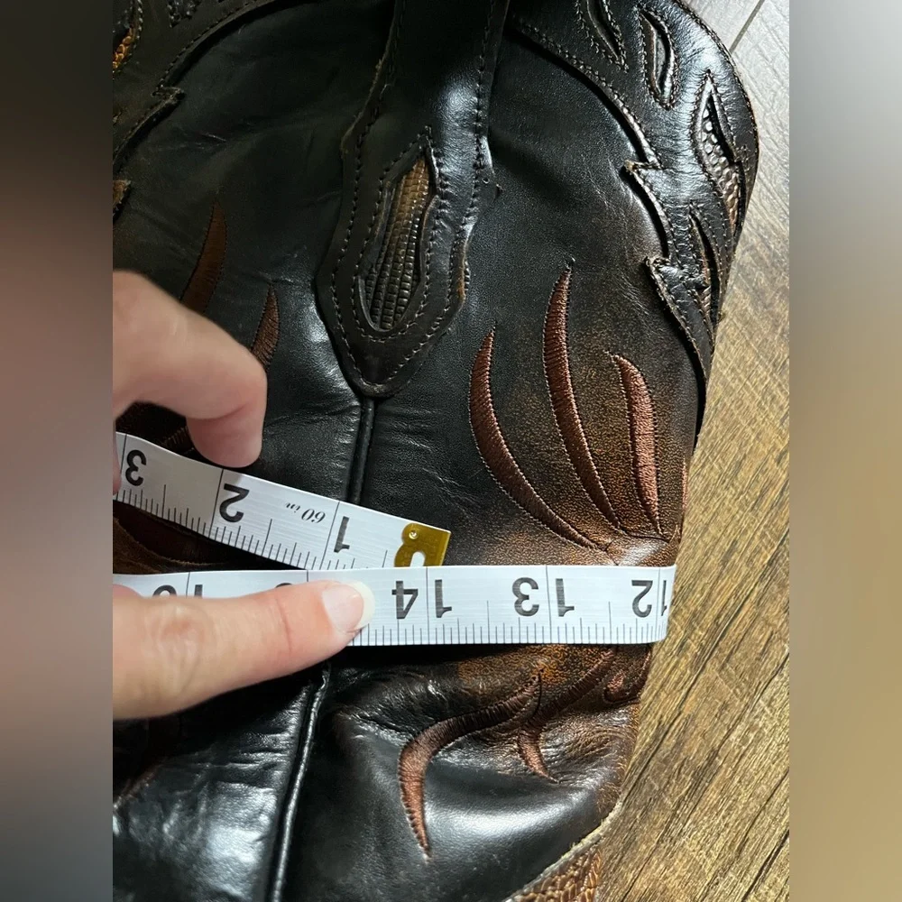 Corral Boots Cognac‎ Teju Lizard Cross Overlay Square Toe Cowgirl C2680 size 8.5 - Picture 8 of 16